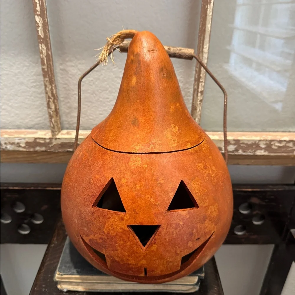 Rust Orange Jack-O'-Lantern Gourd Lantern - Picture 1 of 6